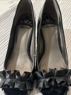 Fergalicious Black Ruffle Peep-Toe Flats